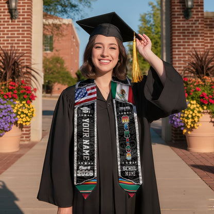 Personalized Mexican Stole 2026, Mexico Graduation Sash, Custom Graduate GIft