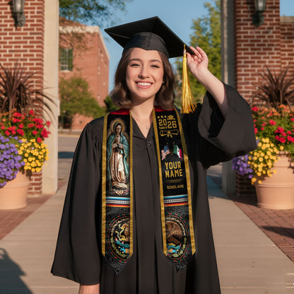 Custom Mexican Graduation Sash 2026, Personalized Mexico Stole for Graduate. Unique Mexican Graduation Stole for Graduation Ceremony