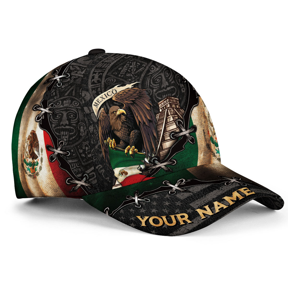 Custom Mexico Aztec Heritage Hat 3-Pack Bundle – Flag Eagle Aztec Map + Flag Eagle Serpent + Mexico USA Flag Eagle Roots Unity
