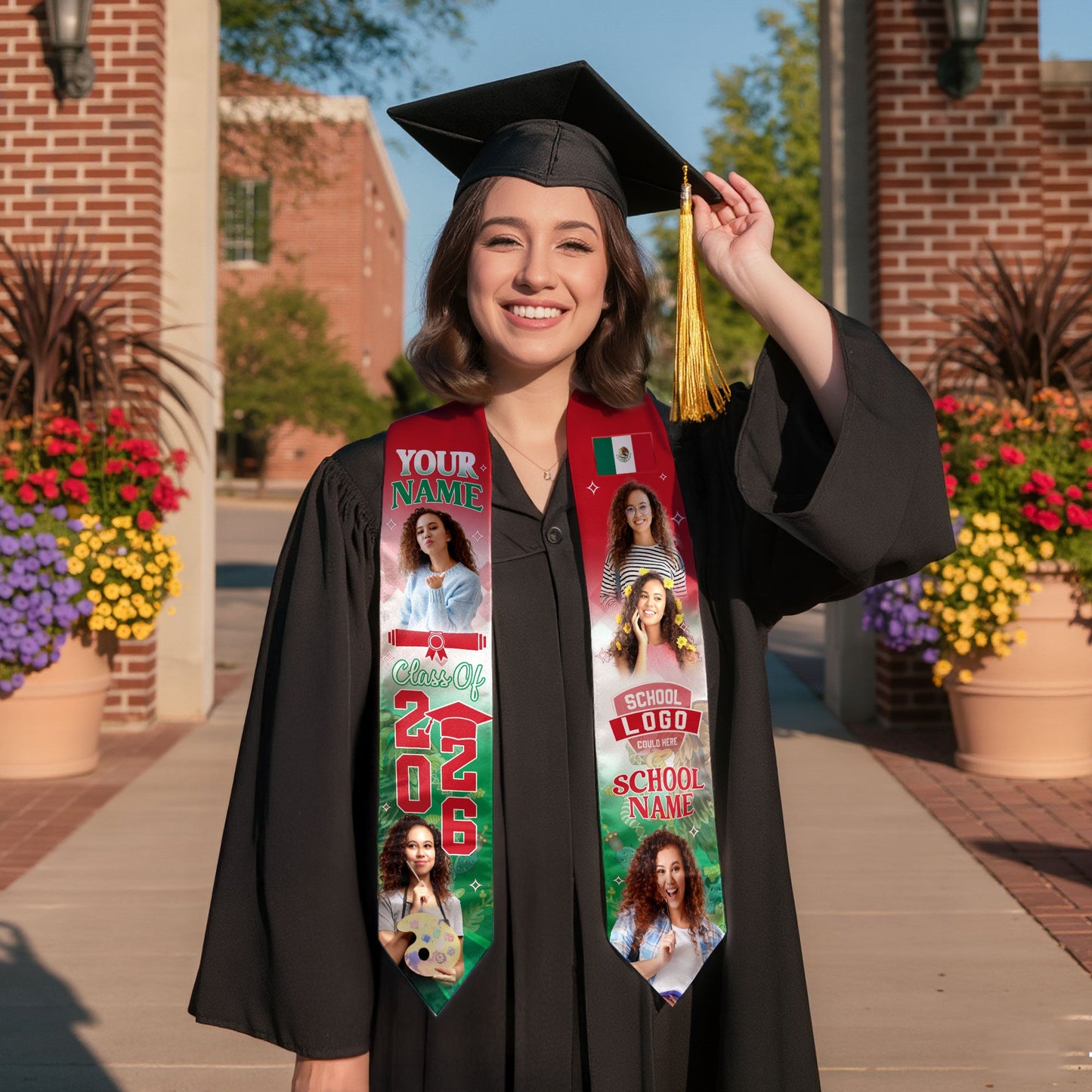 Mexico Aztec Stole 2026 for Graduate, Custom Photo Mexican Graduation Sash