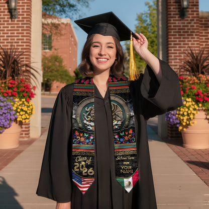 Personalized Mexico Graduate Stole 2026, Custom Mexican Sash for Graduation