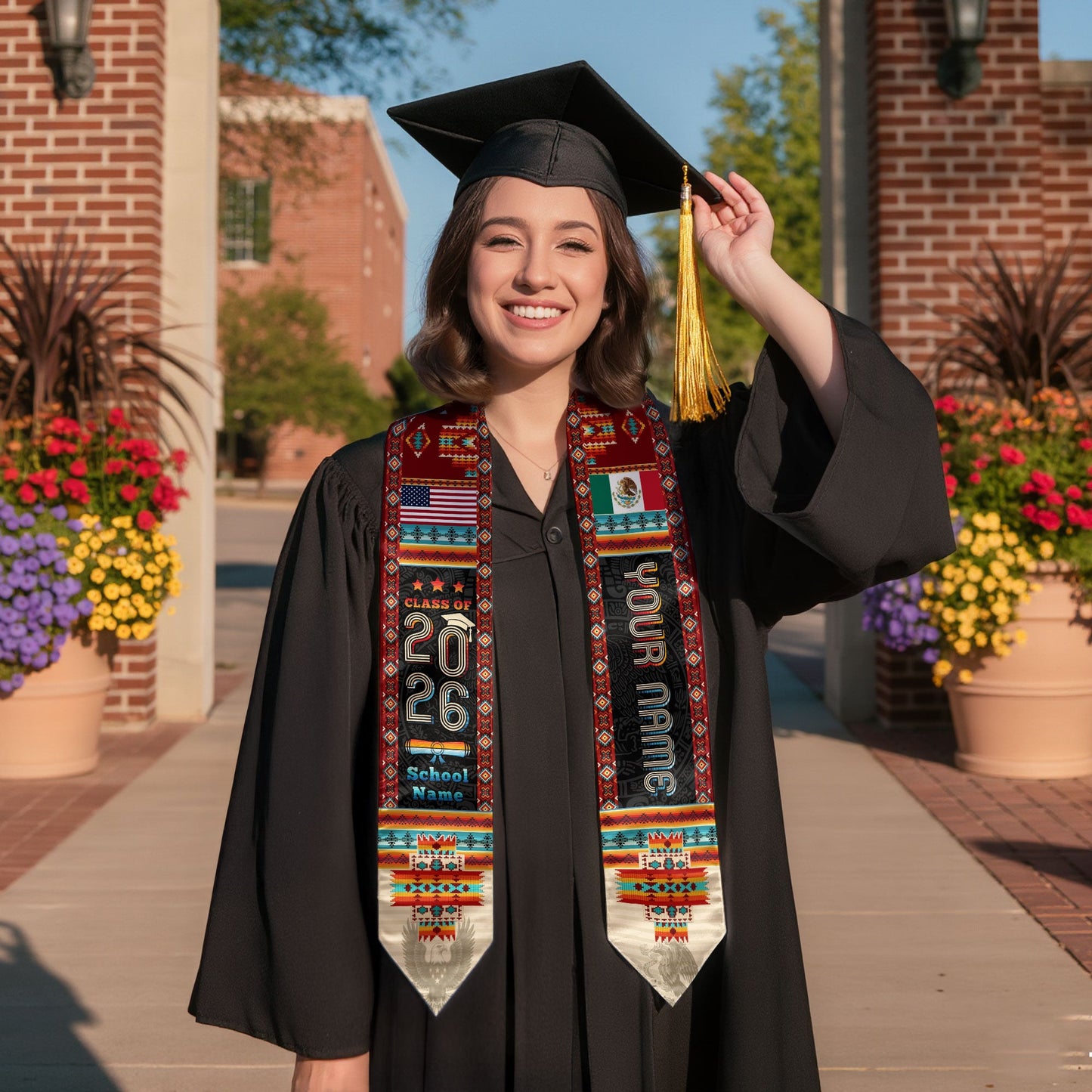 Custom Mexico Aztec Sash 2026, Mexican Graduation Stole for Graduate Day