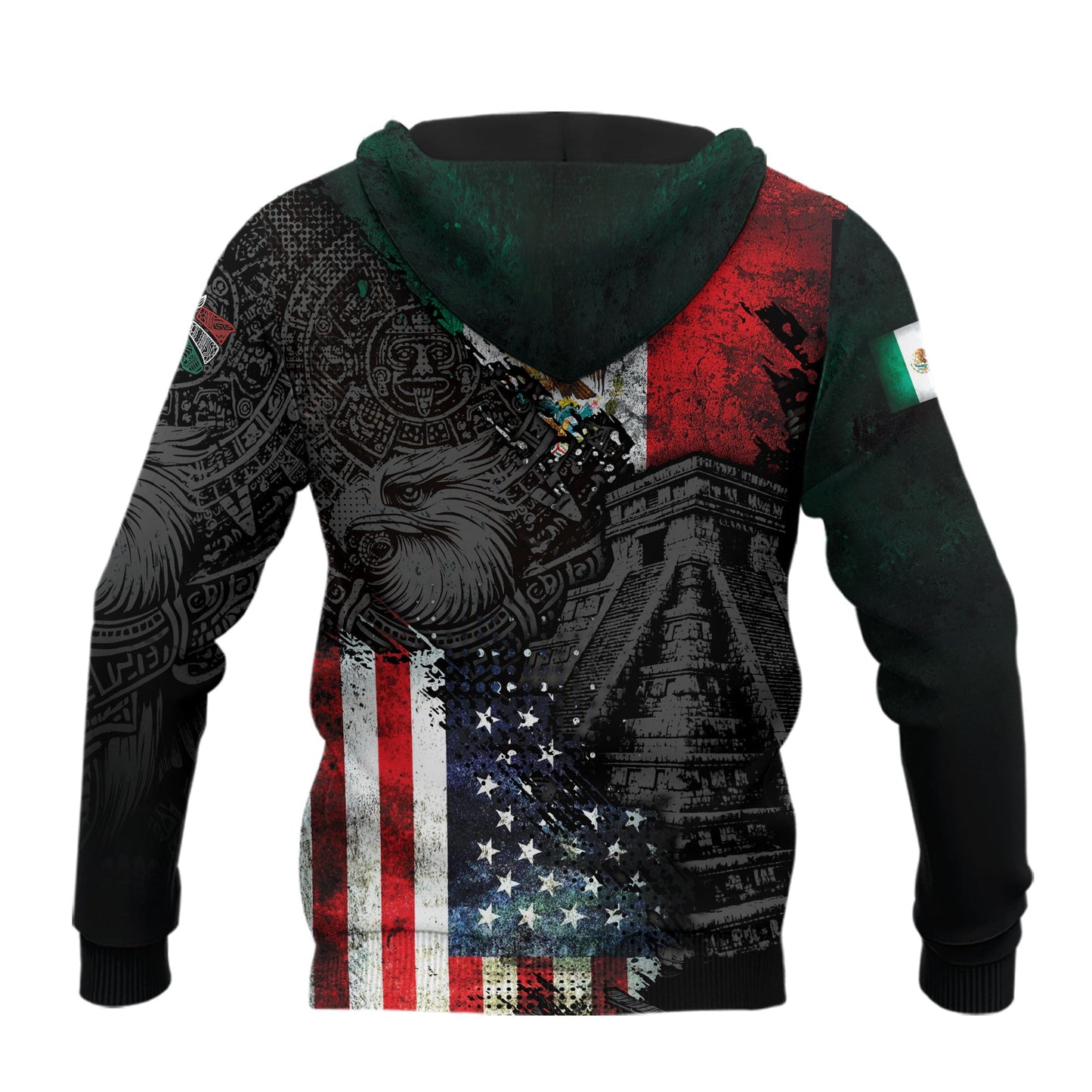 Mexico Aztec Heritage Hoodie 2-Pack Bundle – USA Flag Eagle Pride Unity + Sunstone Calendar Ancient Symbol Warrior
