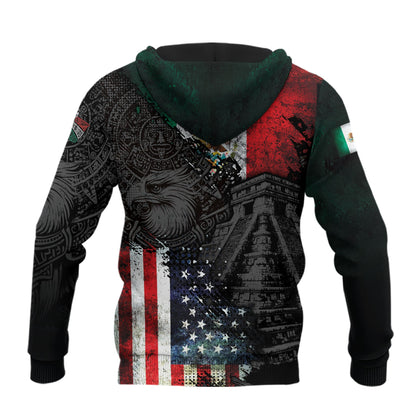 Mexico Aztec Heritage Hoodie 3-Pack Bundle – USA Flag Eagle Pride Unity + Mexico Map Sunstone Flag Warrior + Sunstone Calendar Ancient Symbol