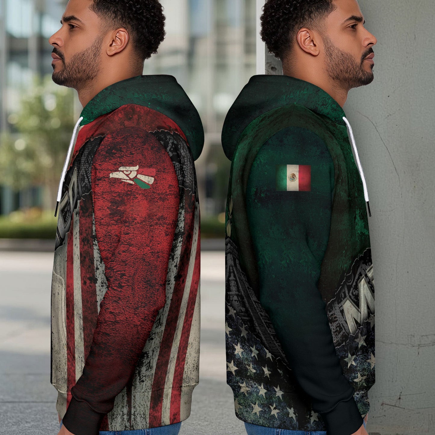 Mexico USA Flag Eagle Aztec Pattern Vintage Heritage Unity Pride Hoodie