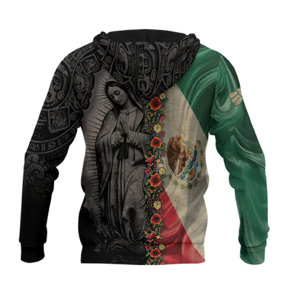 Virgin of Guadalupe Mexico Flag Aztec Faith Hoodie 3-Pack Bundle – Guadalupe Eagle Flame Warrior + Guadalupe Floral Heritage + Mexican Flag Aztec Faith