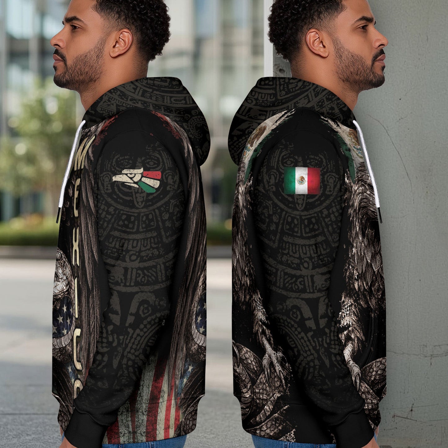 Mexican Flag Inspired Eagle And Snake Cultural Mens Hoodie