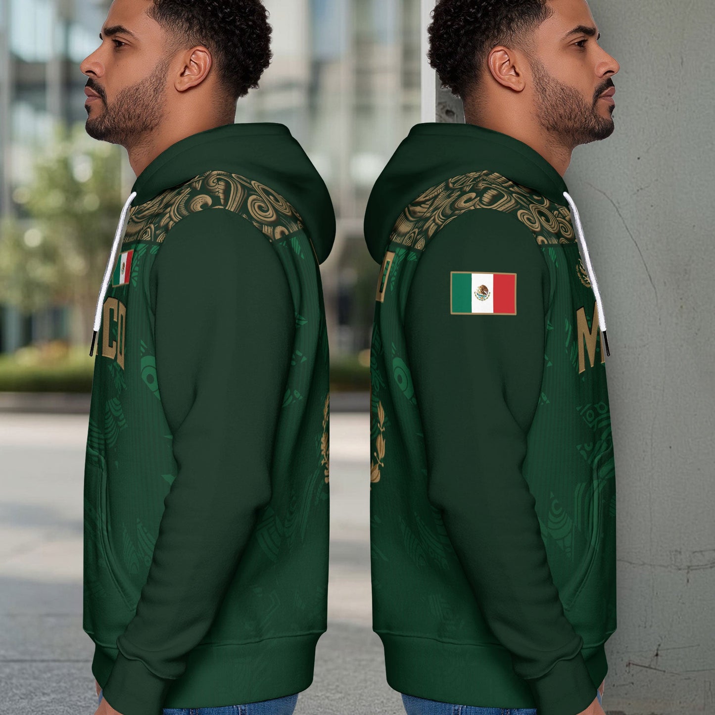 Mexican Dark Green Gold Eagle Snake Flag Heritage Mens Sudadera De Mexico Hoodie