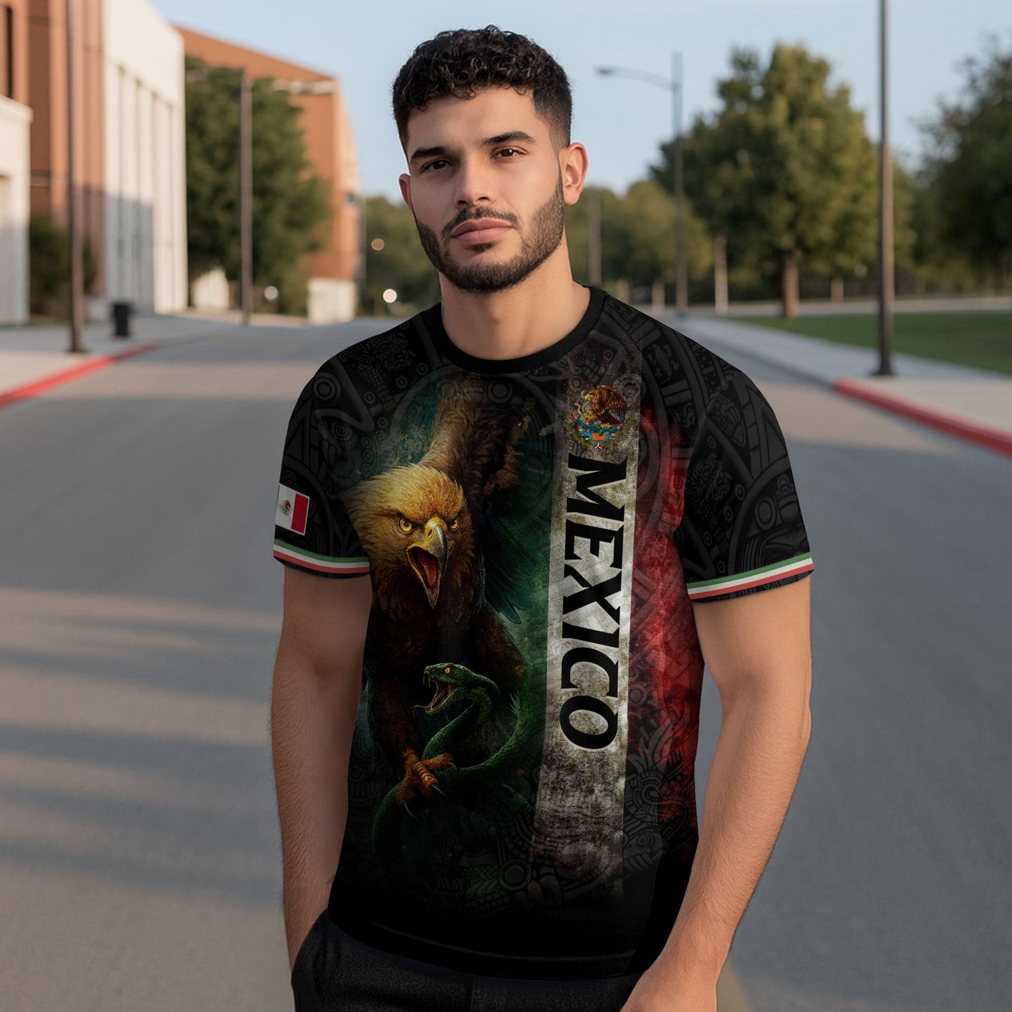 Mexico Flag Vibrant Eagle Serpent Vertical Stripe Heritage Pride Style Shirt