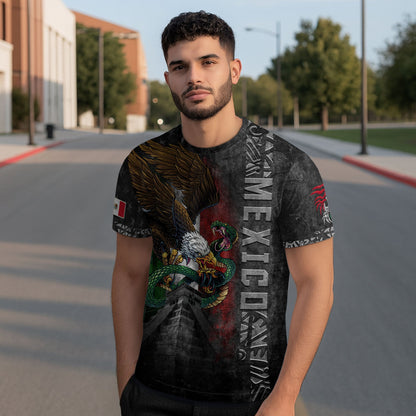Mexico Flag Eagle Serpent Aztec Pyramid Heritage Pride Grunge Warrior Shirt