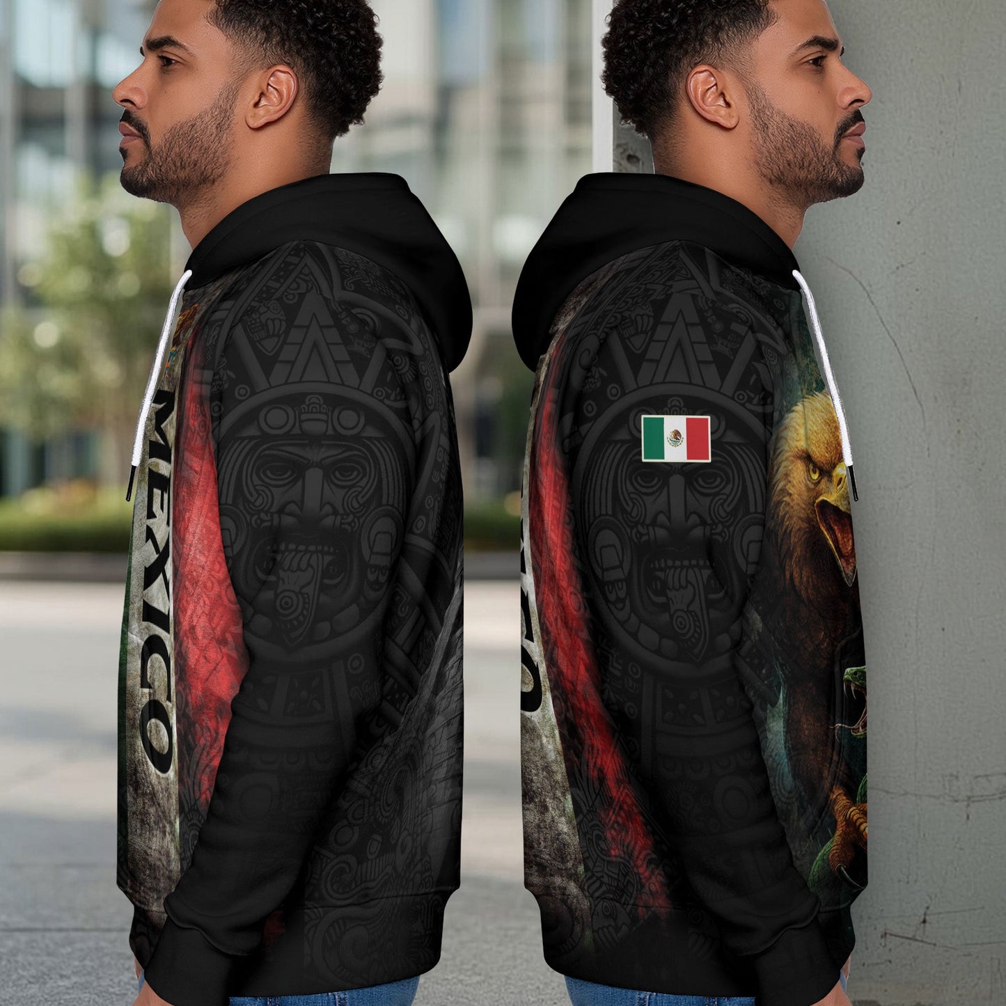Mexican Black Eagle Snake Aztec National Flag Heritage Mens Sudadera Hoodie