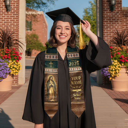 Mexican Graduation Stole Aztec Pattern Virgin Mary Cross Tribal Custom Sash 2026