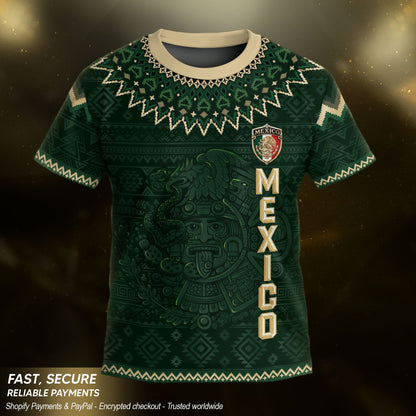 Mexico Soccer Jersey Kids Set Green Gold Aztec Calendar Youth Football Shirt Shorts