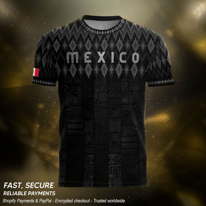 Mexico Heritage Orgullo Mexicano Black Silver Traditional Pattern Eagle Soccer Jersey