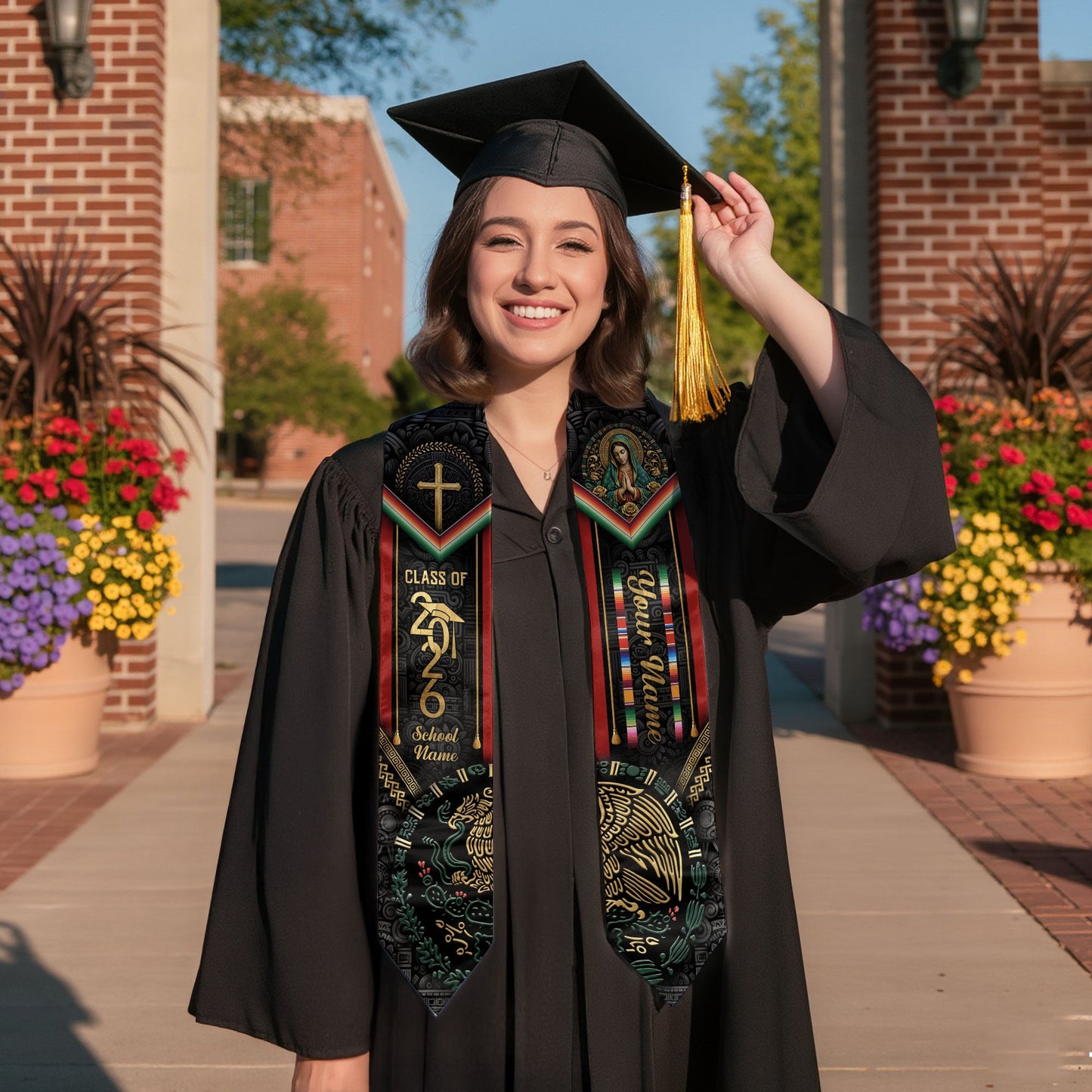 Mexican Style Graduation Stole 2026 Custom Graduation Sash Personalized Stoles for Graduation Mexico