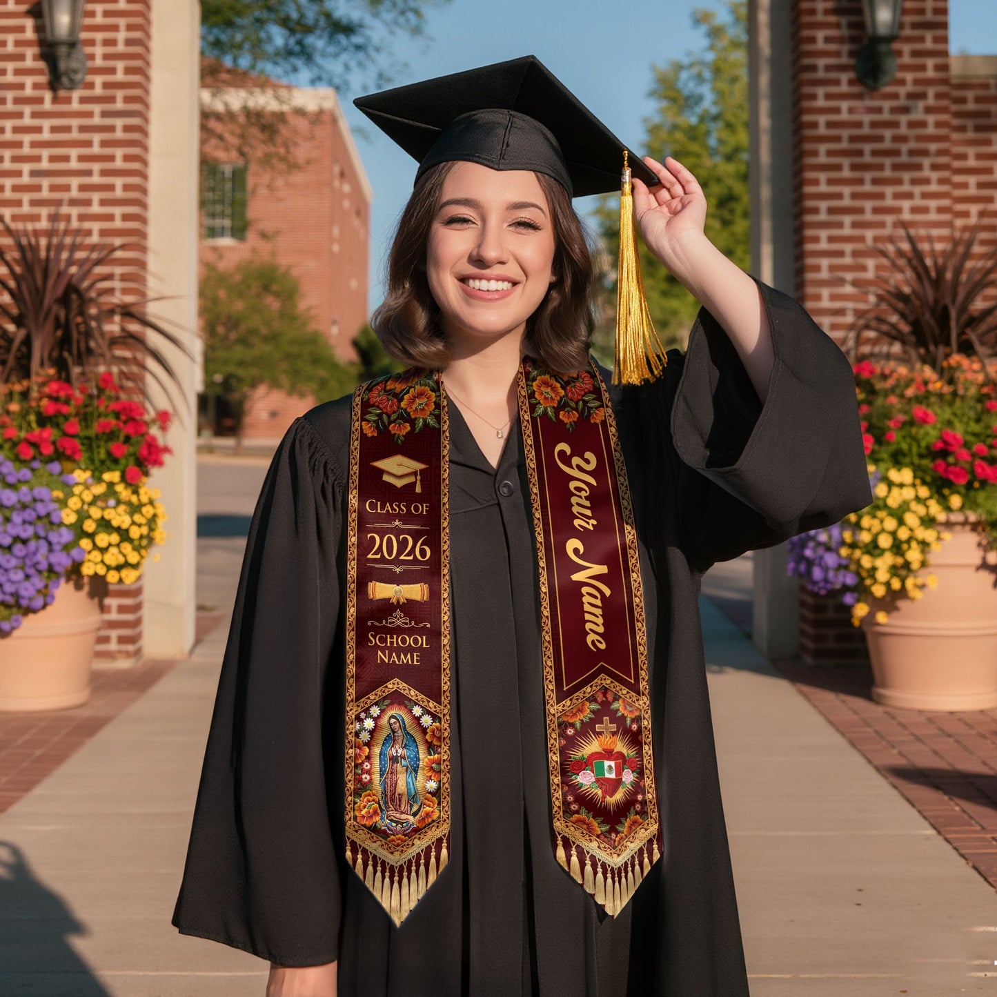Custom Mexico Graduation Stole 2026 Personalized Name Sacred Heart Heritage Sash