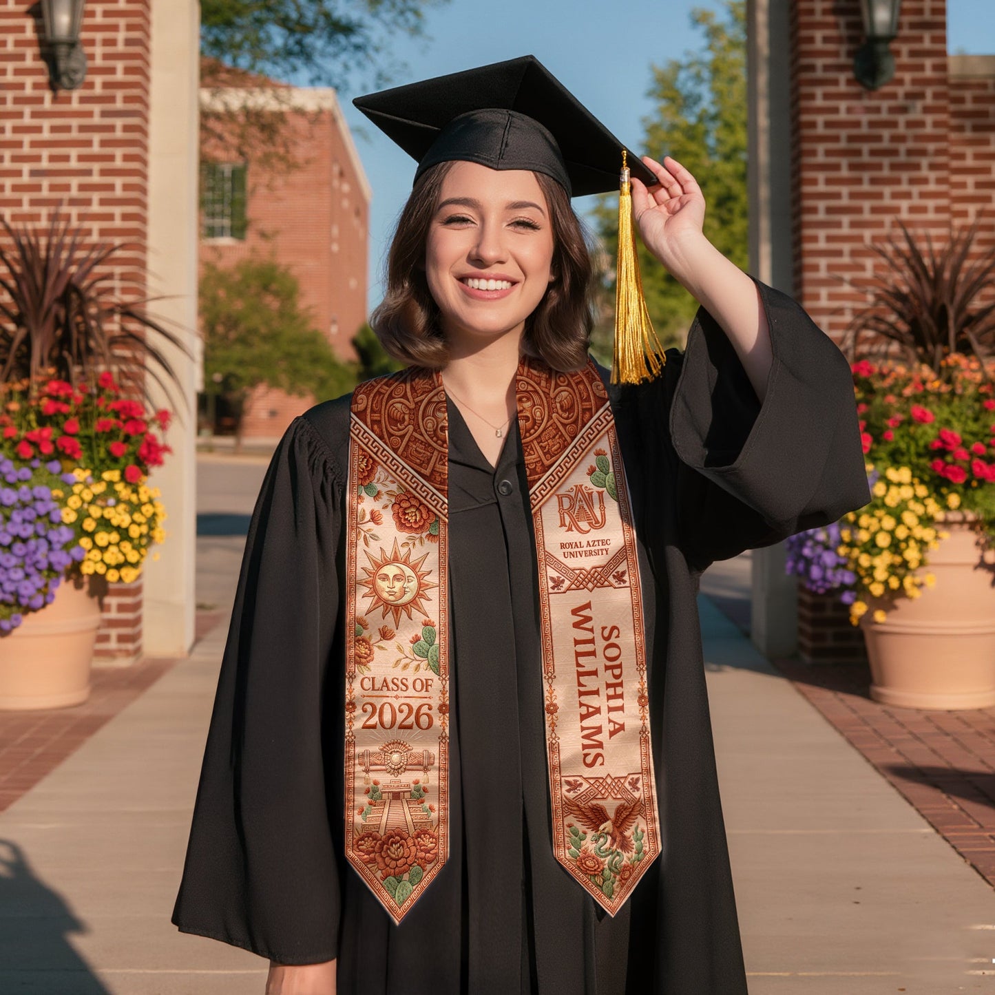Mexico Graduation Stole 2026 School Logo Personalized Name Aztec Eagle Sash