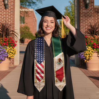 Mexican American Graduation Stole - Mexico USA Flag Heritage Sash Gift