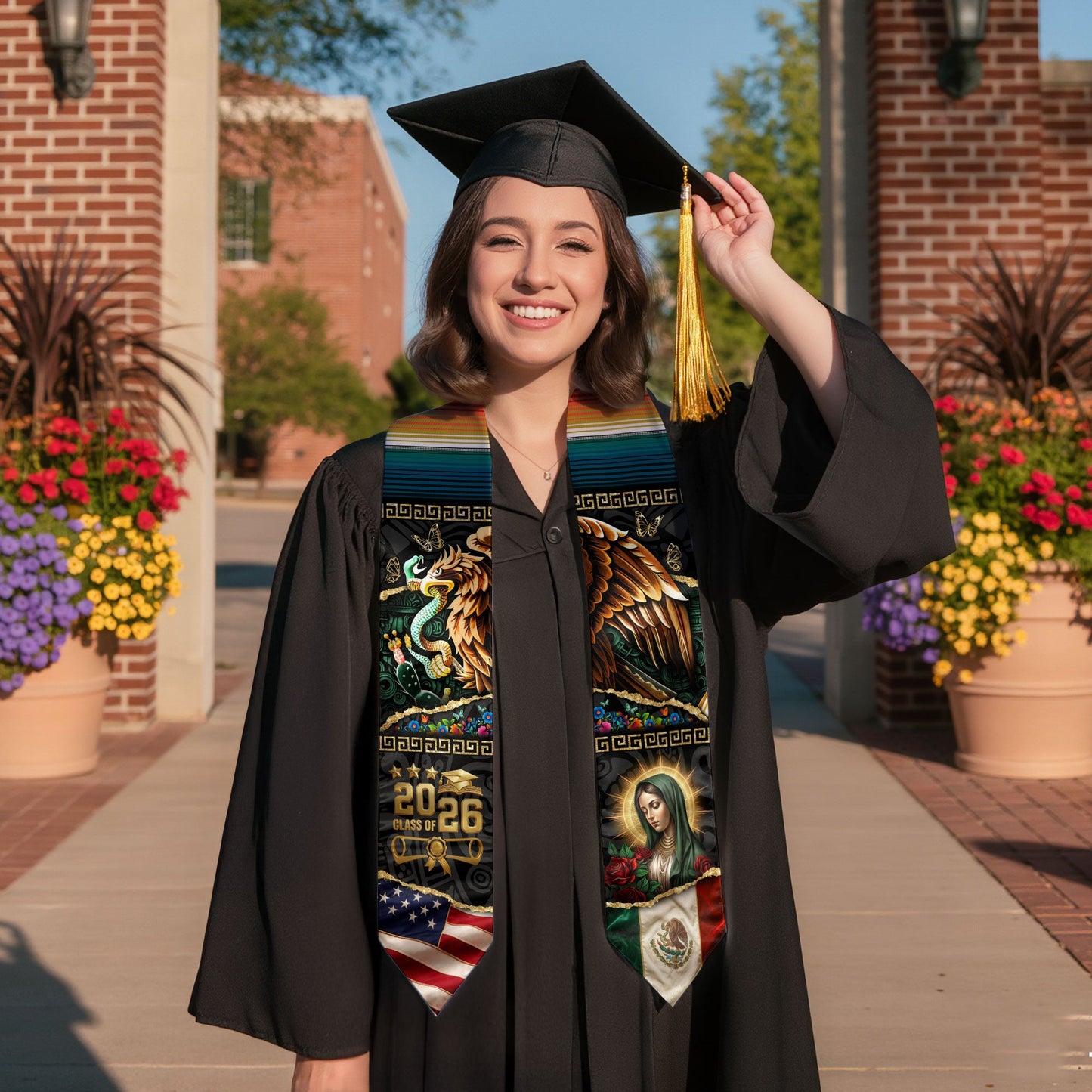 Mexican Graduation Stole 2026, Graduation Sash Mexico, Eagle Serpent Mexican Flag Stole, Mexico Graduation Sash