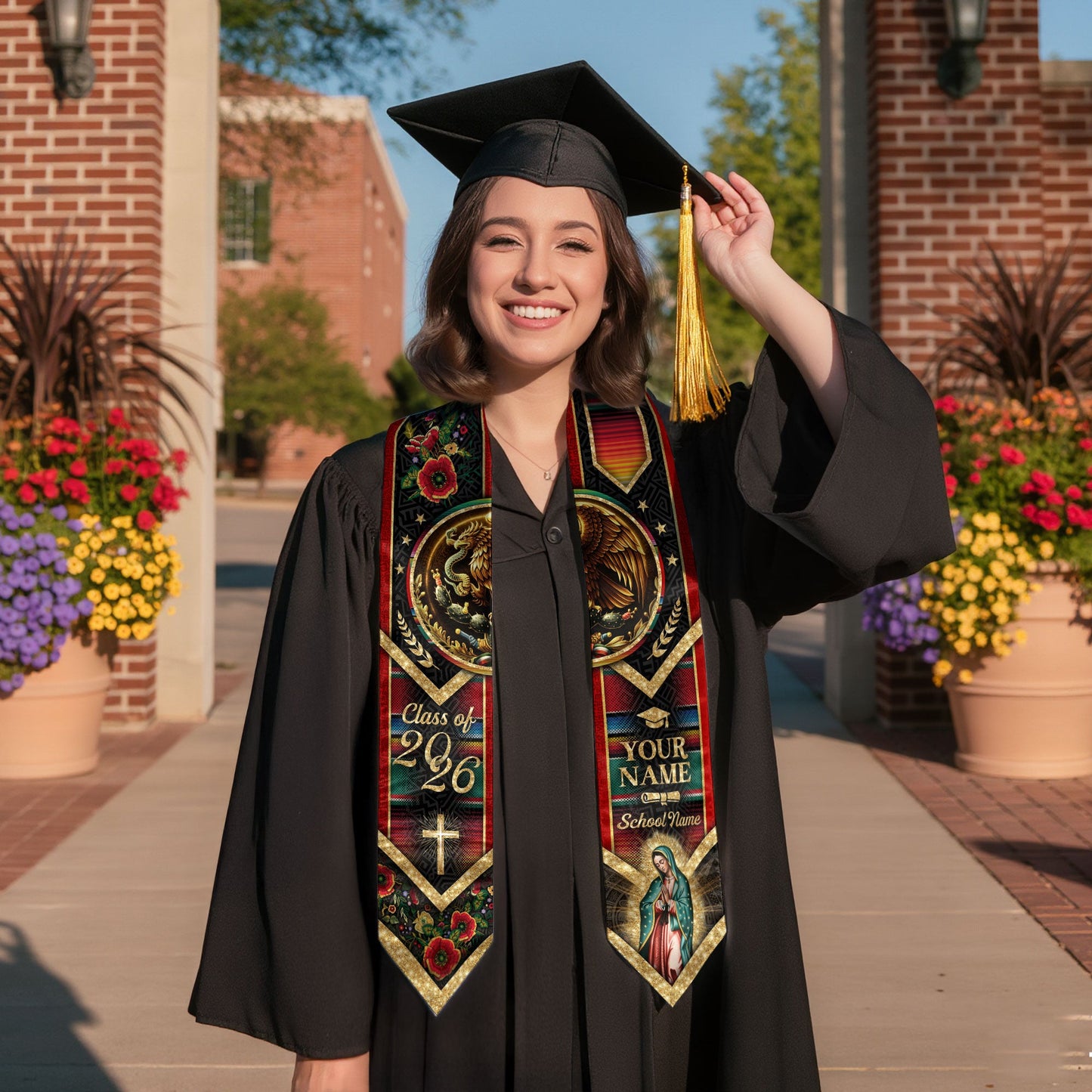 Custom Mexico Graduation Stole 2026 – Guadalupe Eagle Serape Sash Gift
