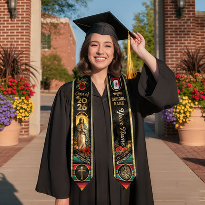 Mexico Class of 2026 Graduation Stole Custom Name Guadalupe Cross Sash