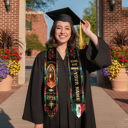 Custom Name School Mexico Graduation Stole 2026 - Mexican Pride Serape Cross Sash