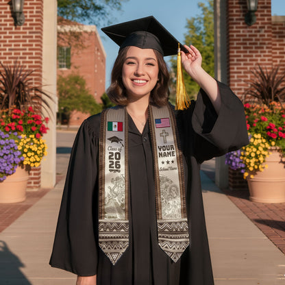 Mexico Graduation Stole 2026 Chichen Itza Aztec Pyramid Personalized Mexican Sash