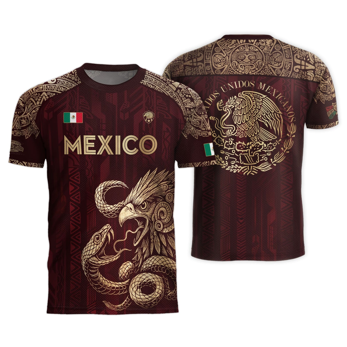Mexico Red Gold Eagle And Serpent Heritage Soccer Jersey Bundle