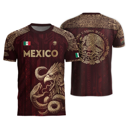 Mexico Red Gold Eagle And Serpent Heritage Soccer Jersey Bundle