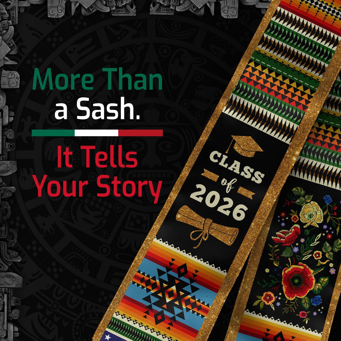 Mexico Sash 2026 Graduation, Mexican Stole with Mexico Flag Design, Senior Class 2026