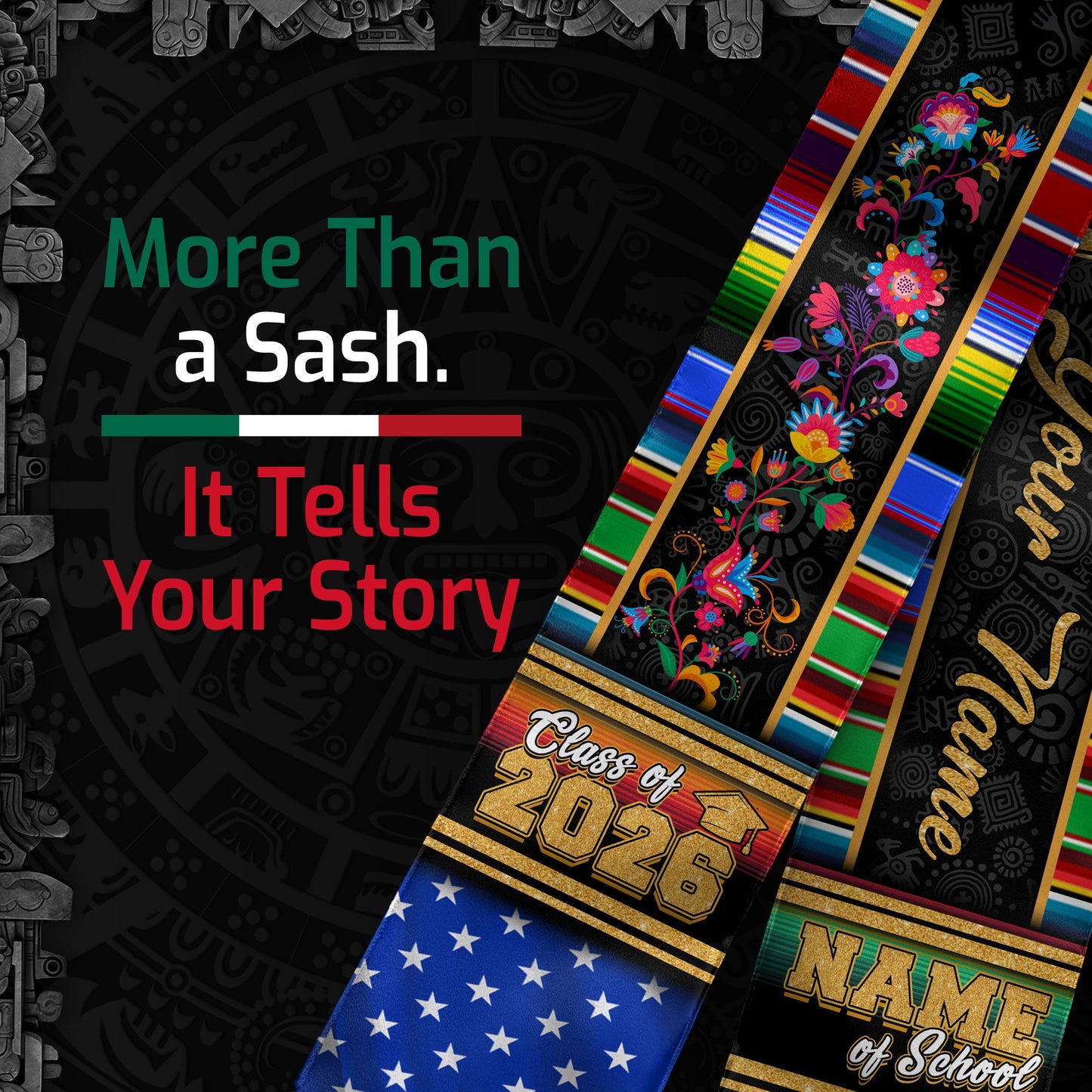 Custom Mexican Stole 2026, Mexico Graduation Sash, Personalized Graduate Gift