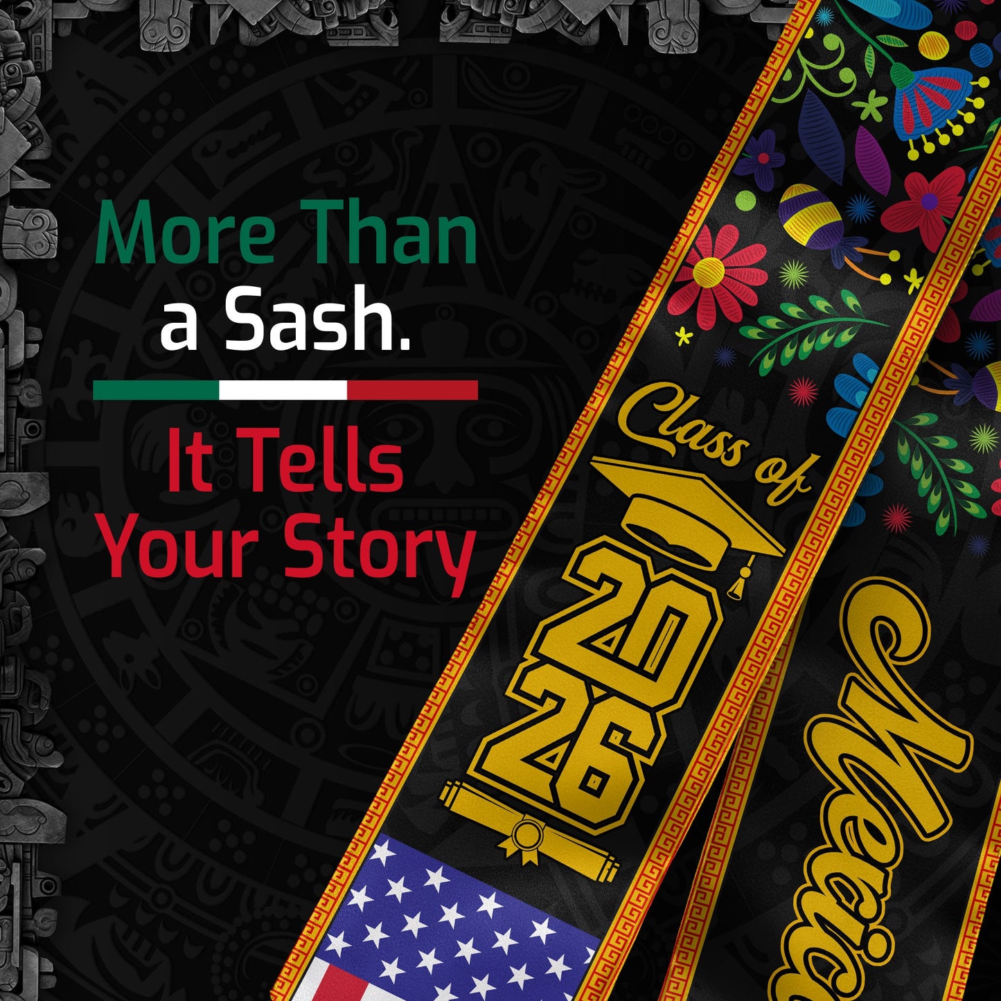 Mexican Stole Mexico 2026, Graduation Sash Elegant Design