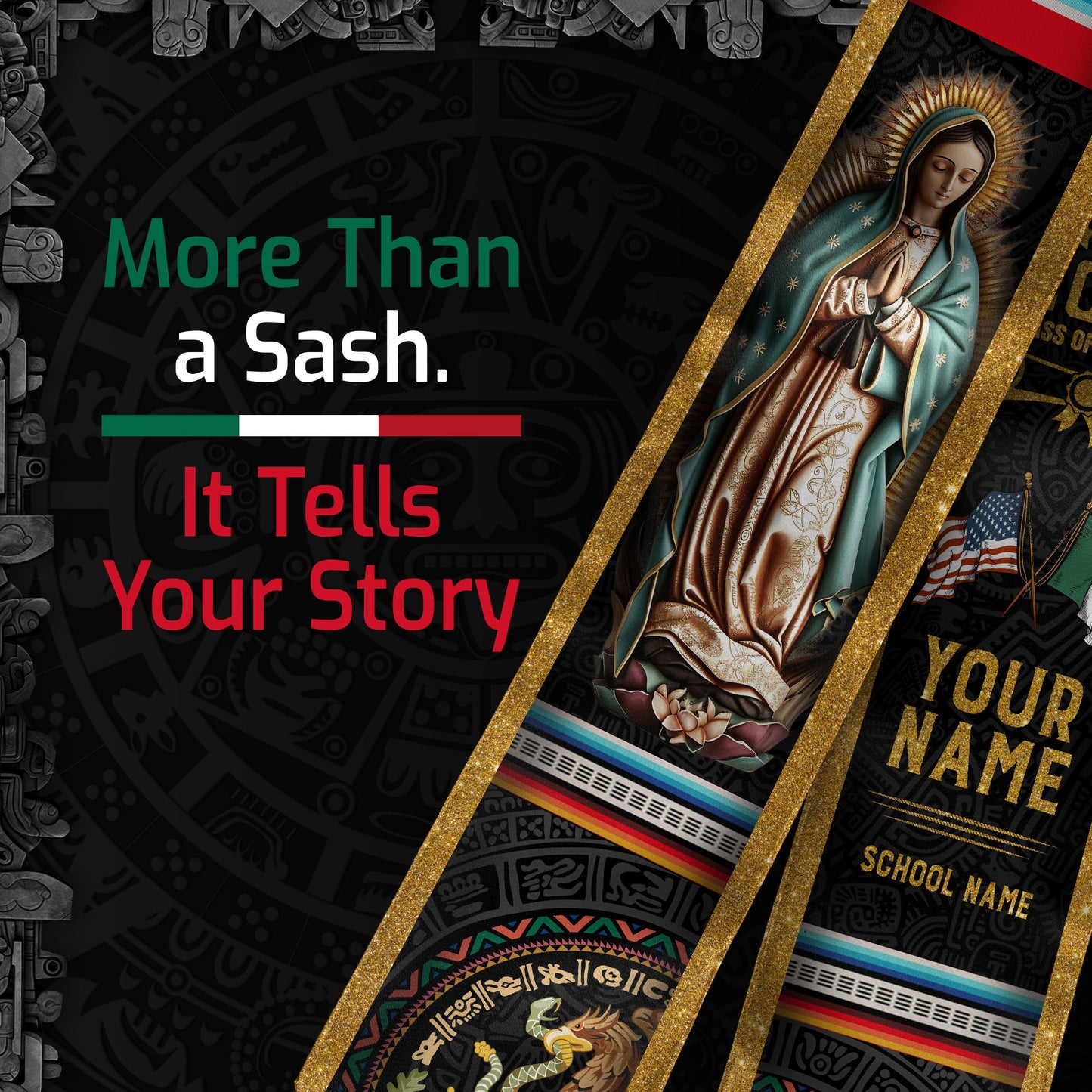 Custom Mexican Graduation Sash 2026, Personalized Mexico Stole for Graduate. Unique Mexican Graduation Stole for Graduation Ceremony