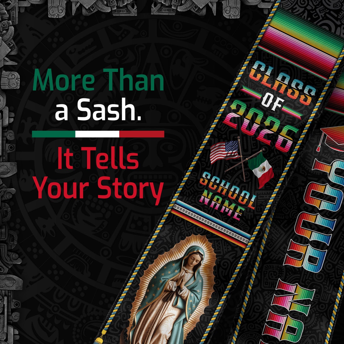 Mexican Graduation Sash 2026 Custom, Personalized Mexico Stole for Graduate, Classic Mexican Stole for Graduation Ceremony