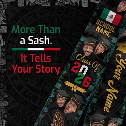 Custom Photo Graduation Stole Mexico Aztec 2026, Mexican Sash for Standout Graduate