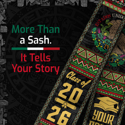 Custom Mexico Graduation Stole 2026 Aztec, Mexican Sash for Graduate Pride