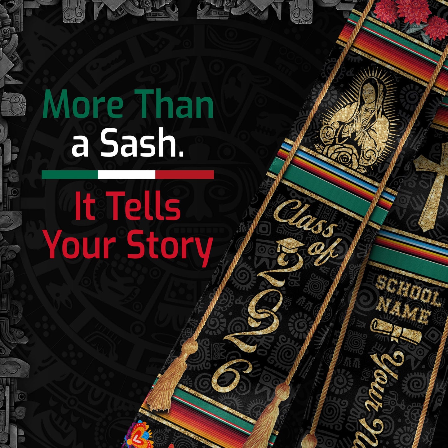 Mexican Graduation Stole 2026, Custom Personalized Mexico Sash for Graduate