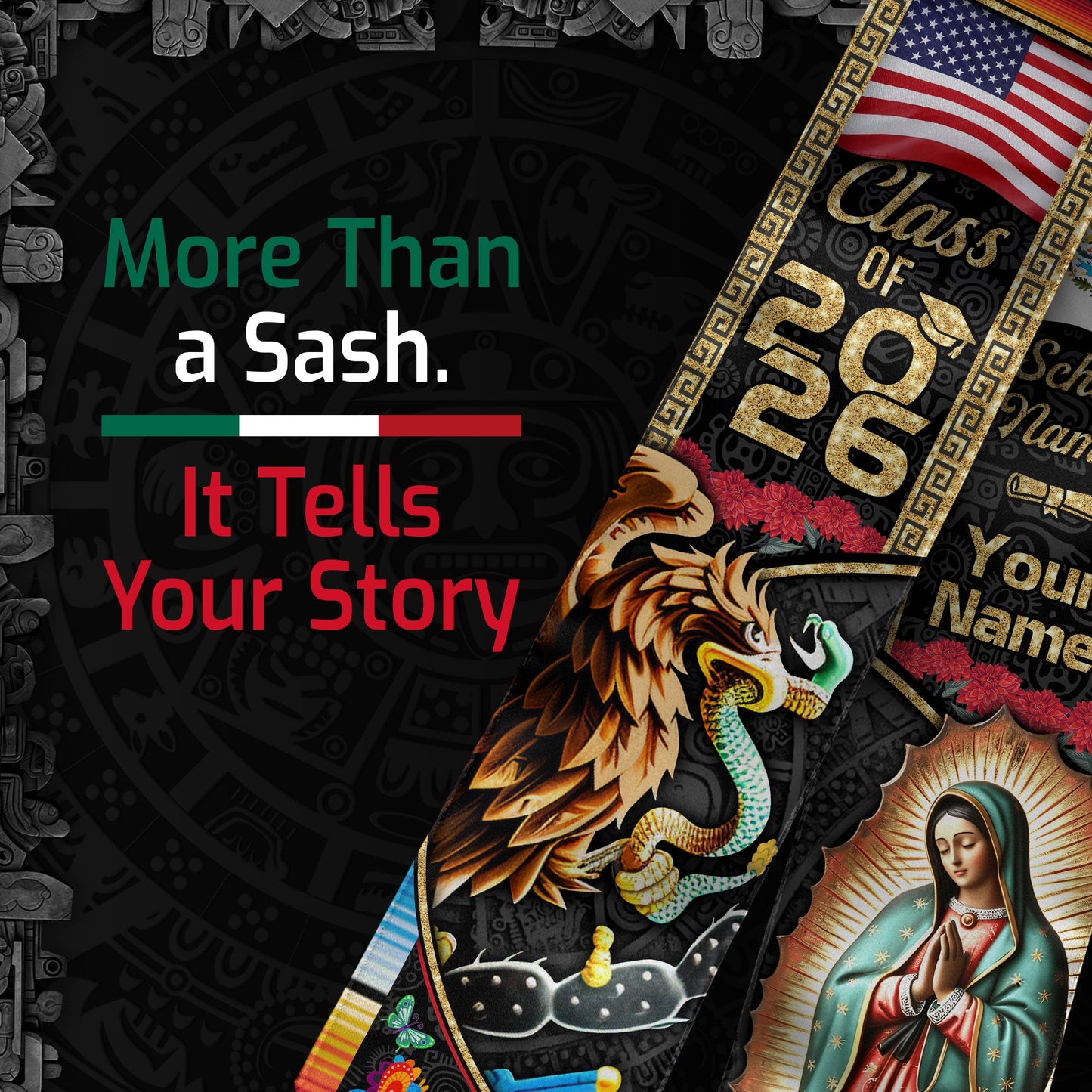 Custom Mexican Sash 2026 for Graduation, Personalized Mexico Stole for Graduate