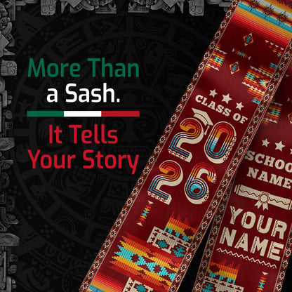 Mexico Aztec Custom Graduate Stole 2026, Mexican Graduation Sash Unique Design