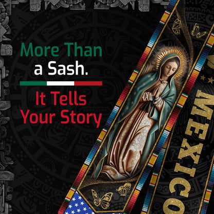 Mexican Graduation Stole Mexico USA Flag Aztec Virgin Mary Butterfly 2026