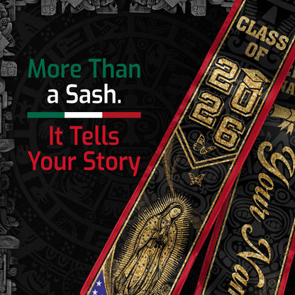 Custom Mexico Graduation Stole Class of 2026 Virgen de Guadalupe Butterfly Name Sash