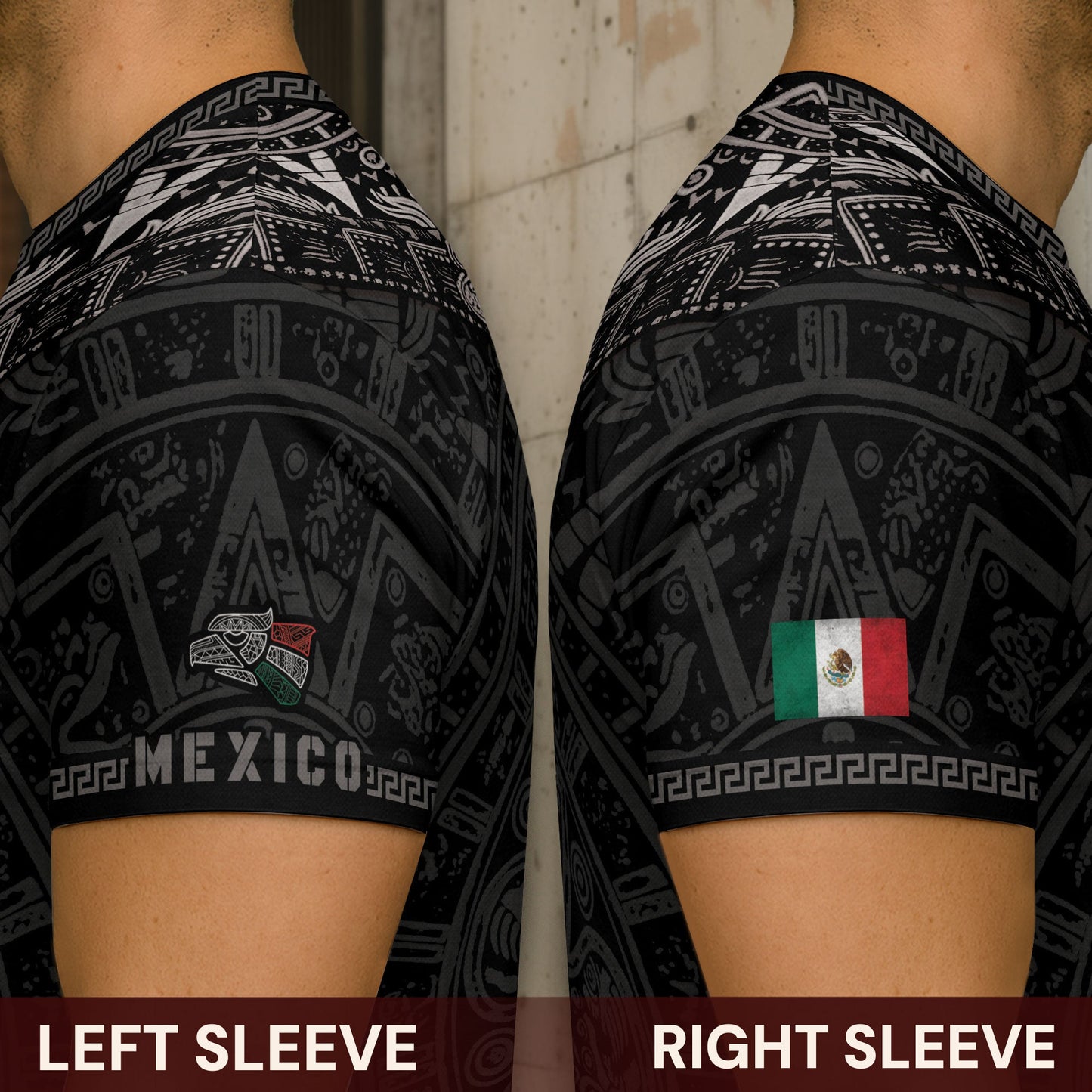 Mexico Heritage Shirt 2-Pack Bundle – Aztec Sun Stone Black Pattern + Guadalupe Floral Flag National Pride