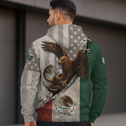 Mexico Flag Eagle Serpent Aztec Pattern Heritage Power Warrior Pride Hoodie