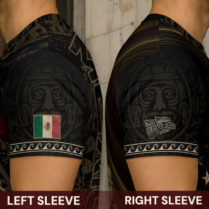 Mexico USA Flag Golden Eagle Aztec Pattern Heritage Unity Pride Power Shirt