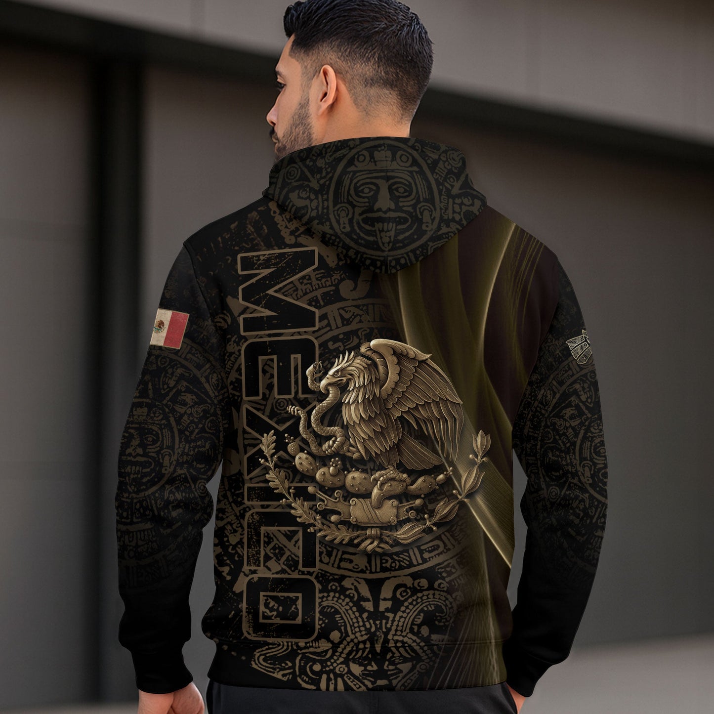 Mexico Eagle Aztec Tribal Pattern Cultural Heritage Mens Hoodie