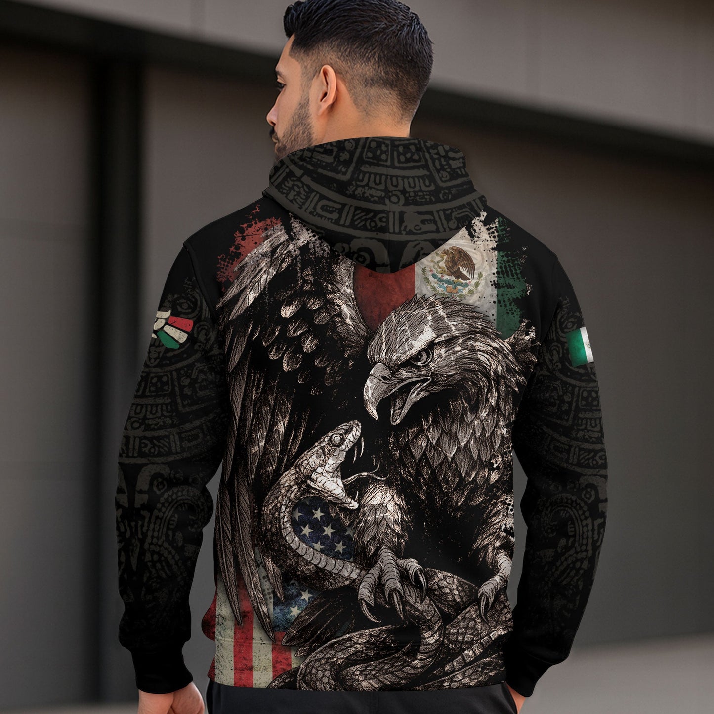 Mexican Flag Inspired Eagle And Snake Cultural Mens Hoodie