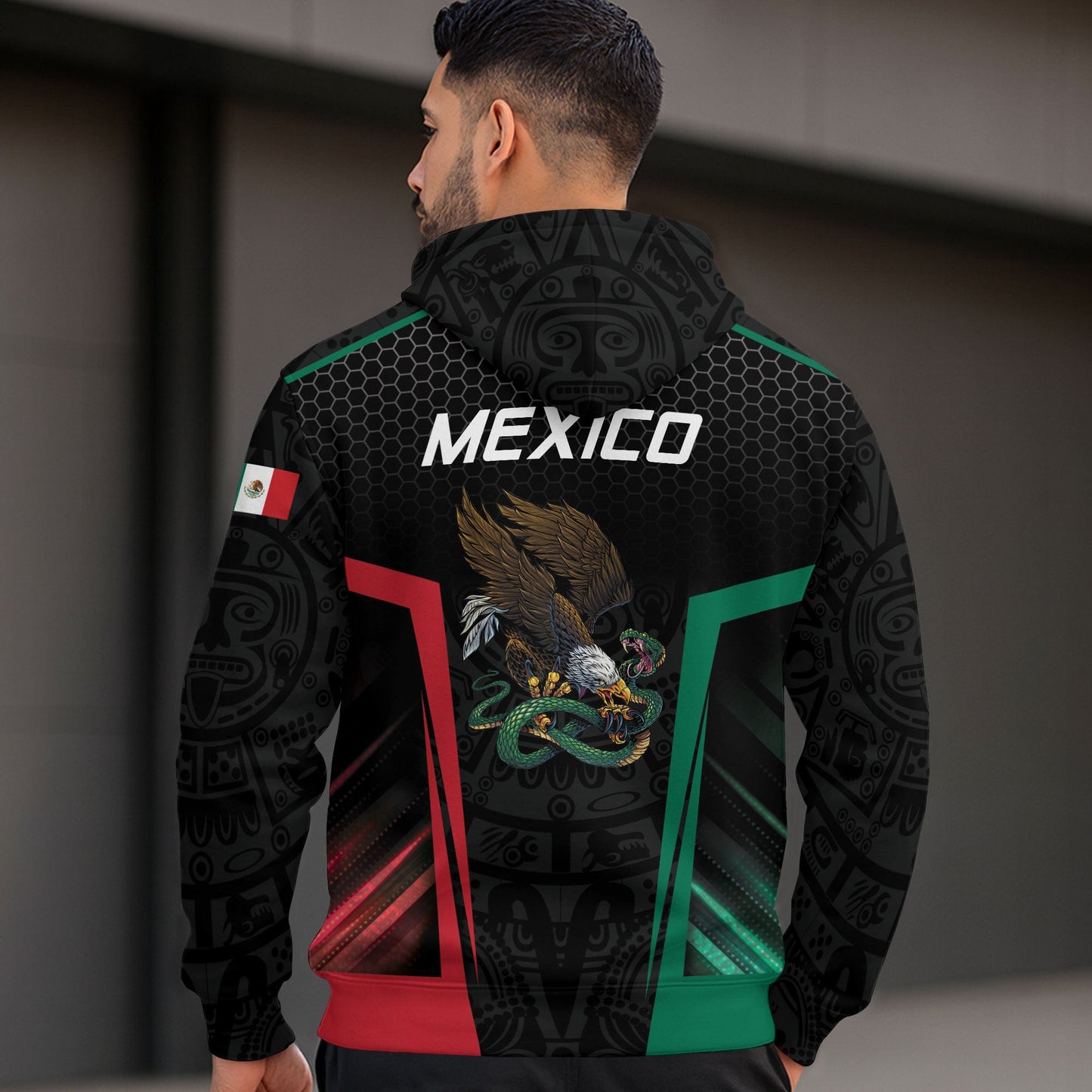 Mexican Black Green Red Flag Eagle Aztec Hexagon Mens Sudadera De Mexico Hoodie