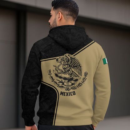 Mexico Spirit Gold Black Warrior Pride Aztec Graphic Hoodie