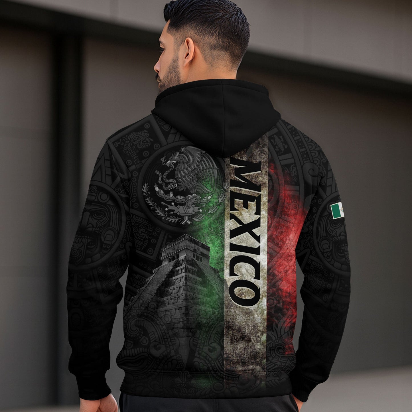 Mexican Black Eagle Snake Aztec National Flag Heritage Mens Sudadera Hoodie