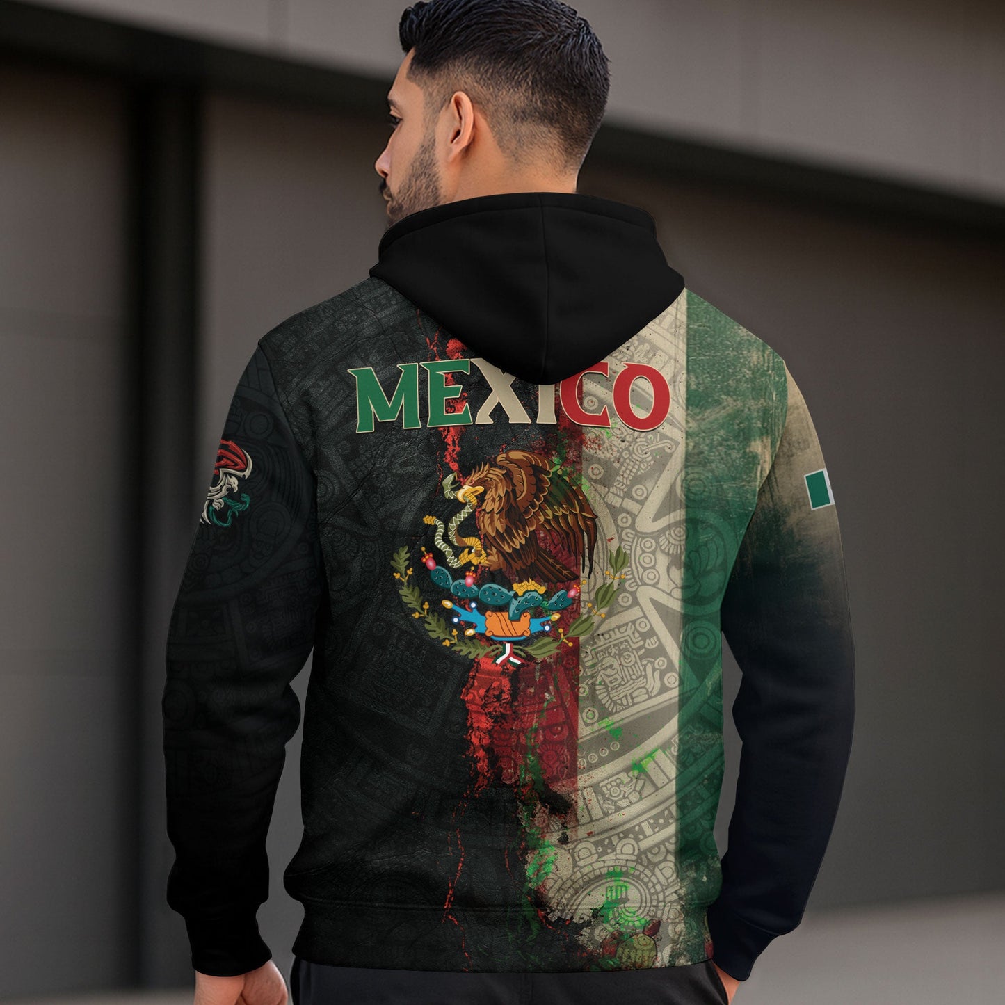 Mexican Black Eagle Flag Aztec Pyramid Heritage Mens Sudadera De Mexico Hoodie